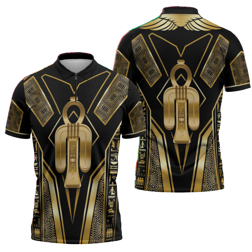 Egypt Tyet Zipper Polo Shirt Ancient Mythology Knot Of Isis Gold