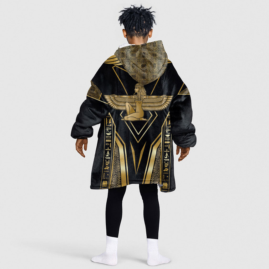Egypt Feather Of Maat Kid Wearable Blanket Hoodie Ancient Mythology Truth And Justice