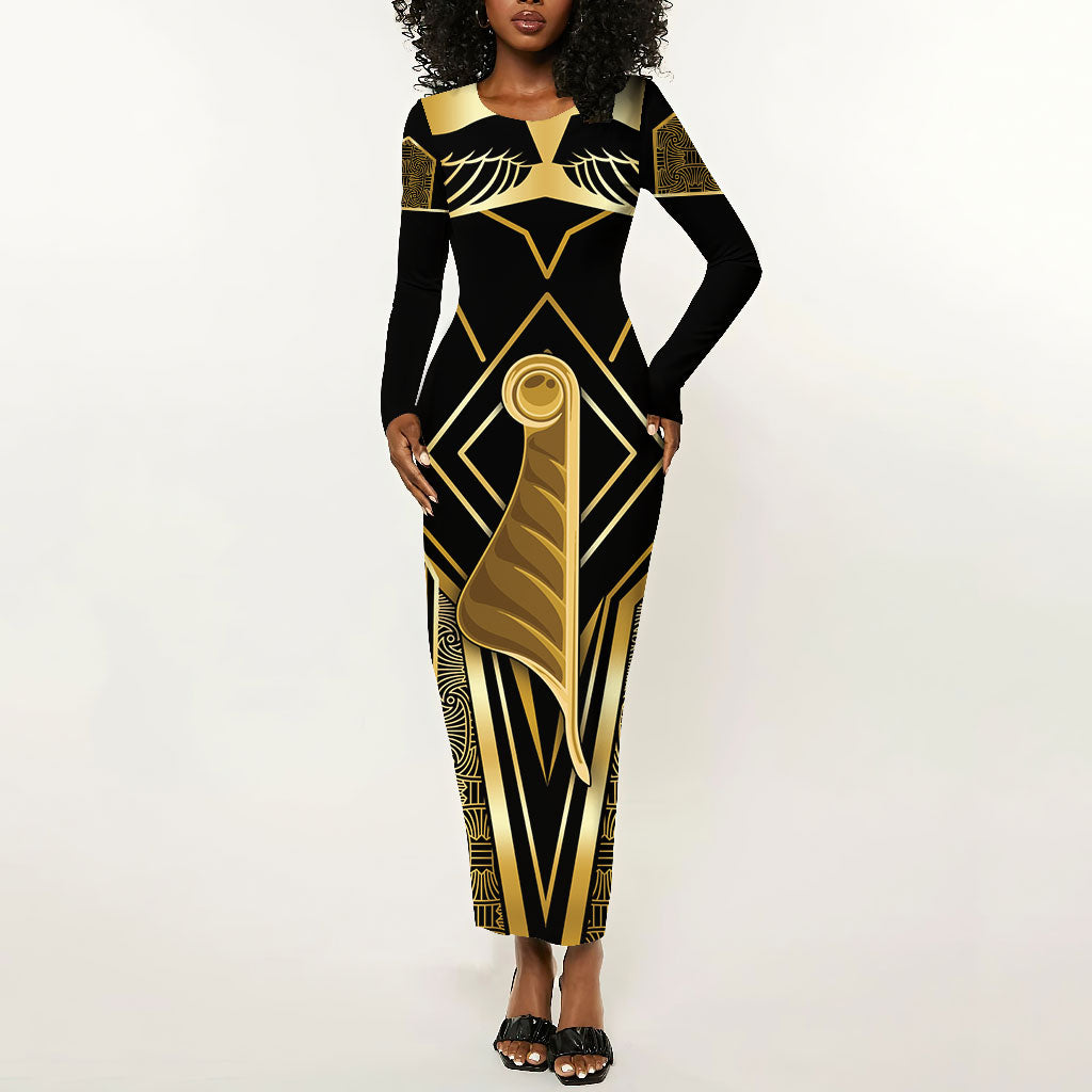 Egypt Feather Of Maat Long Sleeve Bodycon Dress Ancient Mythology Truth And Justice