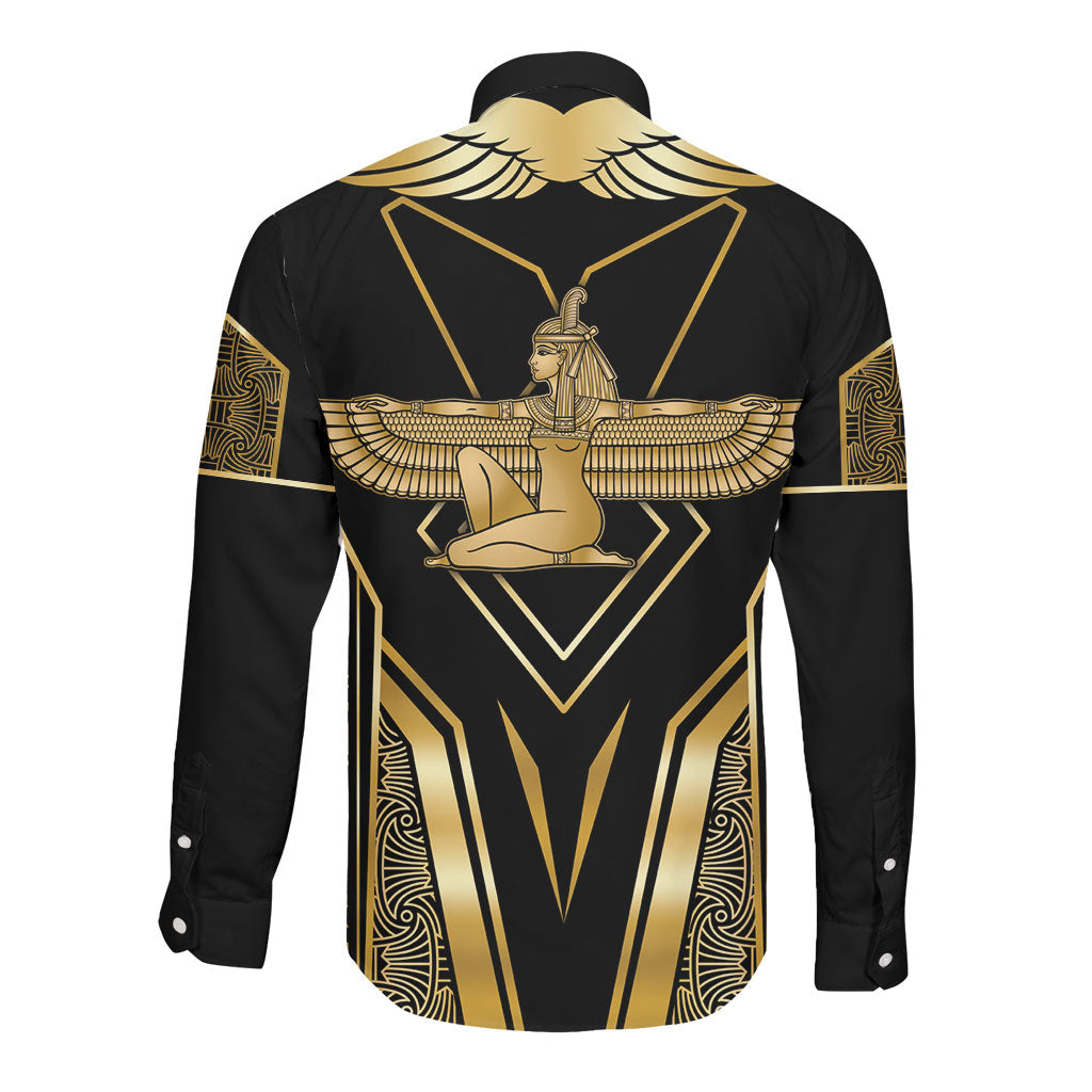 Egypt Feather Of Maat Long Sleeve Button Shirt Ancient Mythology Truth And Justice