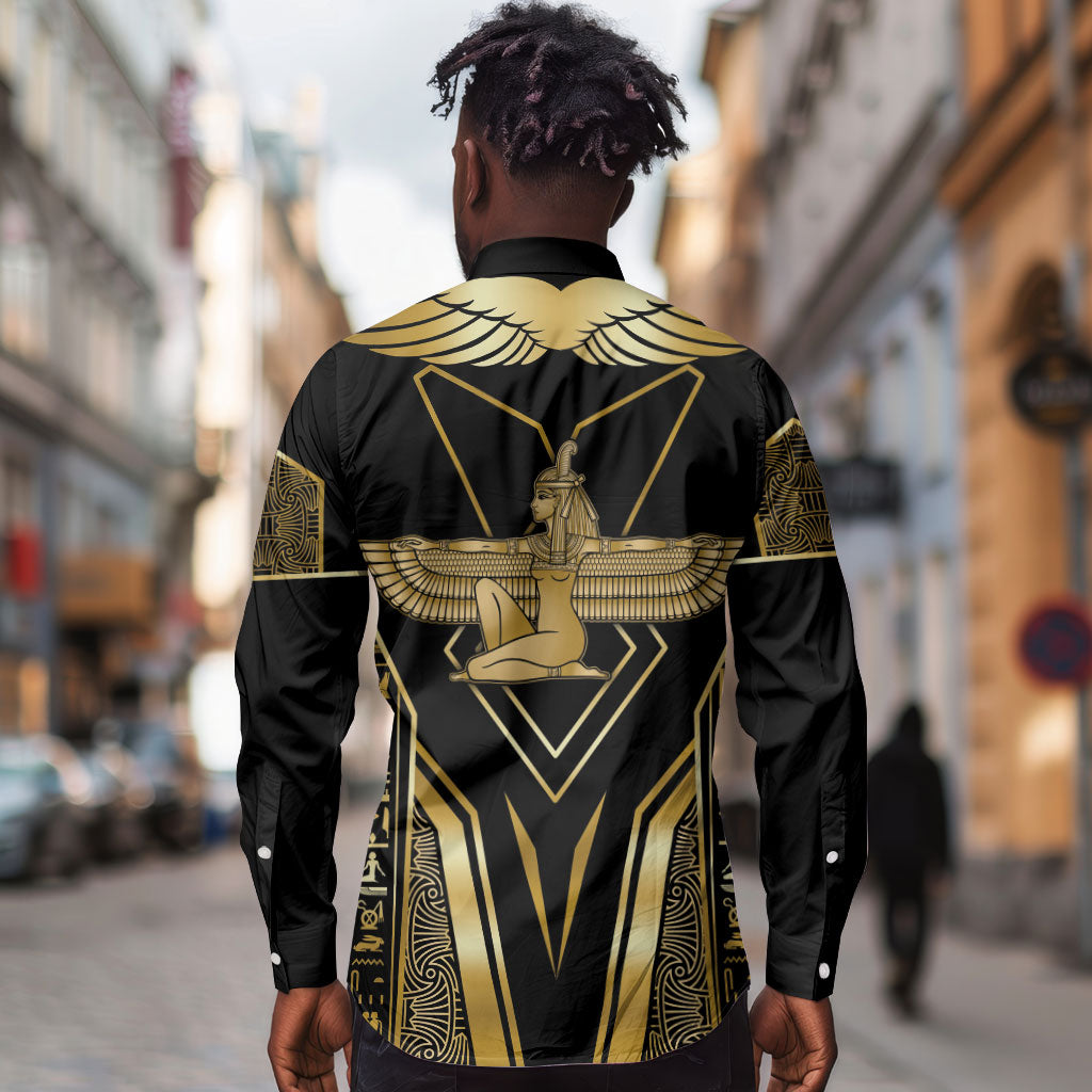 Egypt Feather Of Maat Long Sleeve Button Shirt Ancient Mythology Truth And Justice