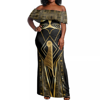 Egypt Feather Of Maat Off Shoulder Maxi Dress Ancient Mythology Truth And Justice