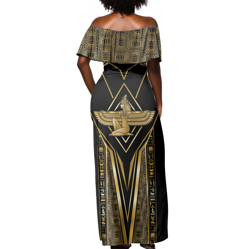 Egypt Feather Of Maat Off Shoulder Maxi Dress Ancient Mythology Truth And Justice