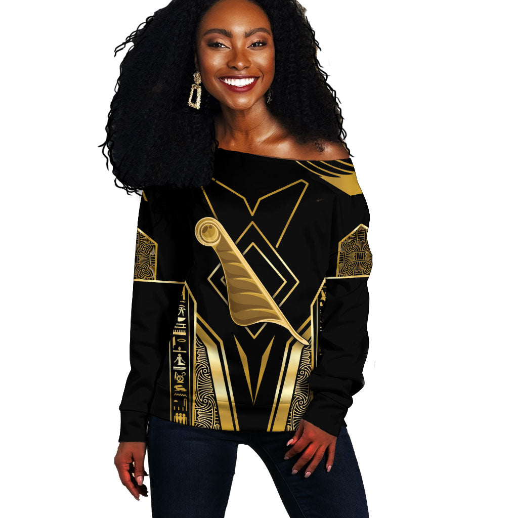 Egypt Feather Of Maat Off Shoulder Sweater Ancient Mythology Truth And Justice