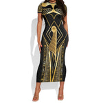 Egypt Feather Of Maat Short Sleeve Bodycon Dress Ancient Mythology Truth And Justice