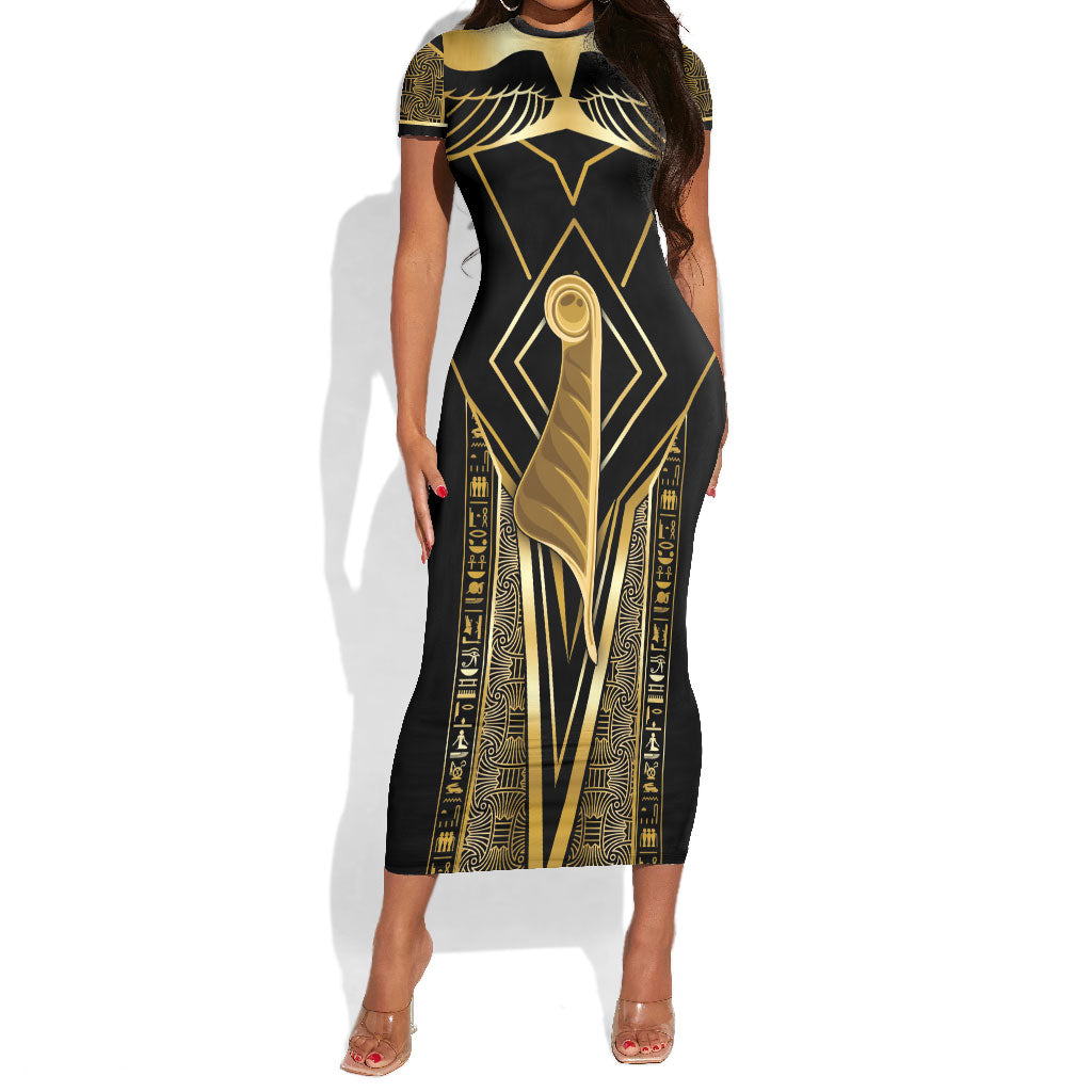 Egypt Feather Of Maat Short Sleeve Bodycon Dress Ancient Mythology Truth And Justice