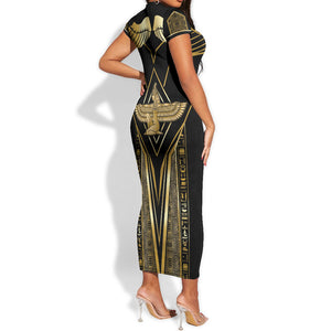 Egypt Feather Of Maat Short Sleeve Bodycon Dress Ancient Mythology Truth And Justice