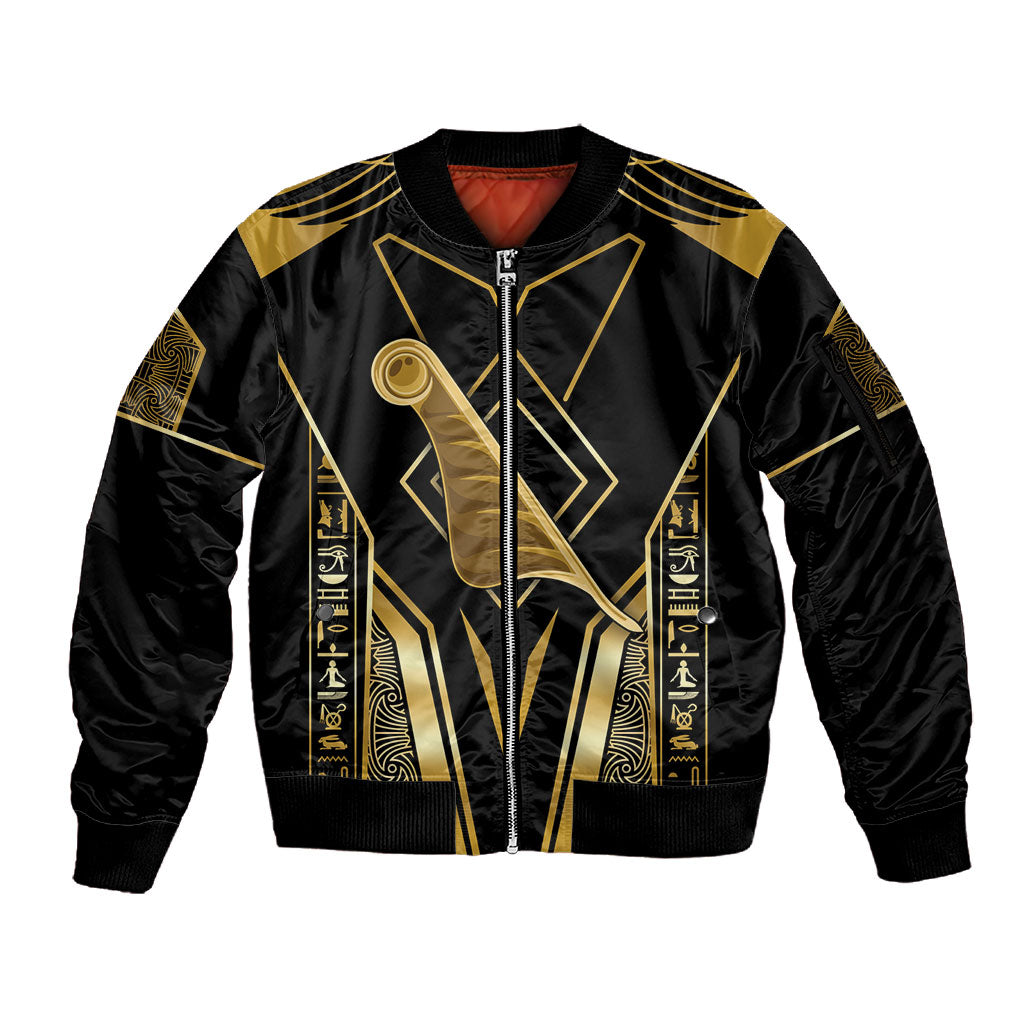 Egypt Feather Of Maat Sleeve Zip Bomber Jacket Ancient Mythology Truth And Justice