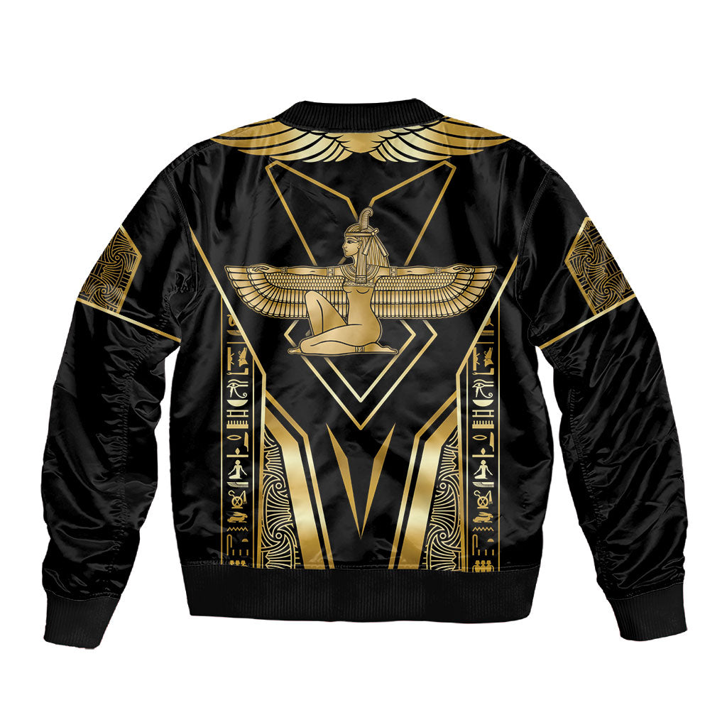 Egypt Feather Of Maat Sleeve Zip Bomber Jacket Ancient Mythology Truth And Justice