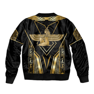 Egypt Feather Of Maat Sleeve Zip Bomber Jacket Ancient Mythology Truth And Justice