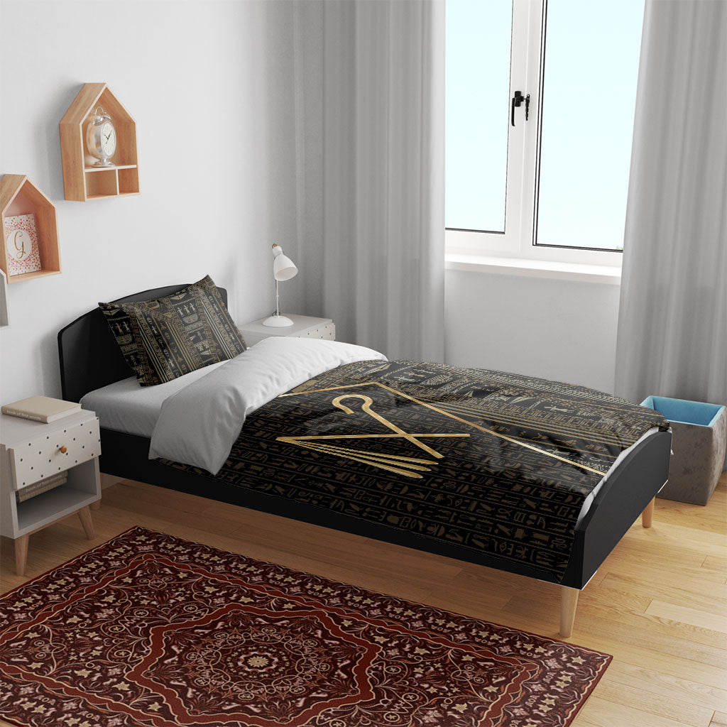Egypt Crook And Flail Bedding Set Ancient Mythology Pharaoh Royalty Gold