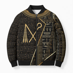 Egypt Crook And Flail Bomber Puffer Jacket Ancient Mythology Pharaoh Royalty Gold