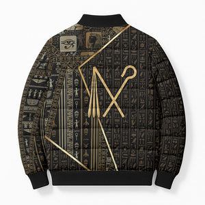 Egypt Crook And Flail Bomber Puffer Jacket Ancient Mythology Pharaoh Royalty Gold