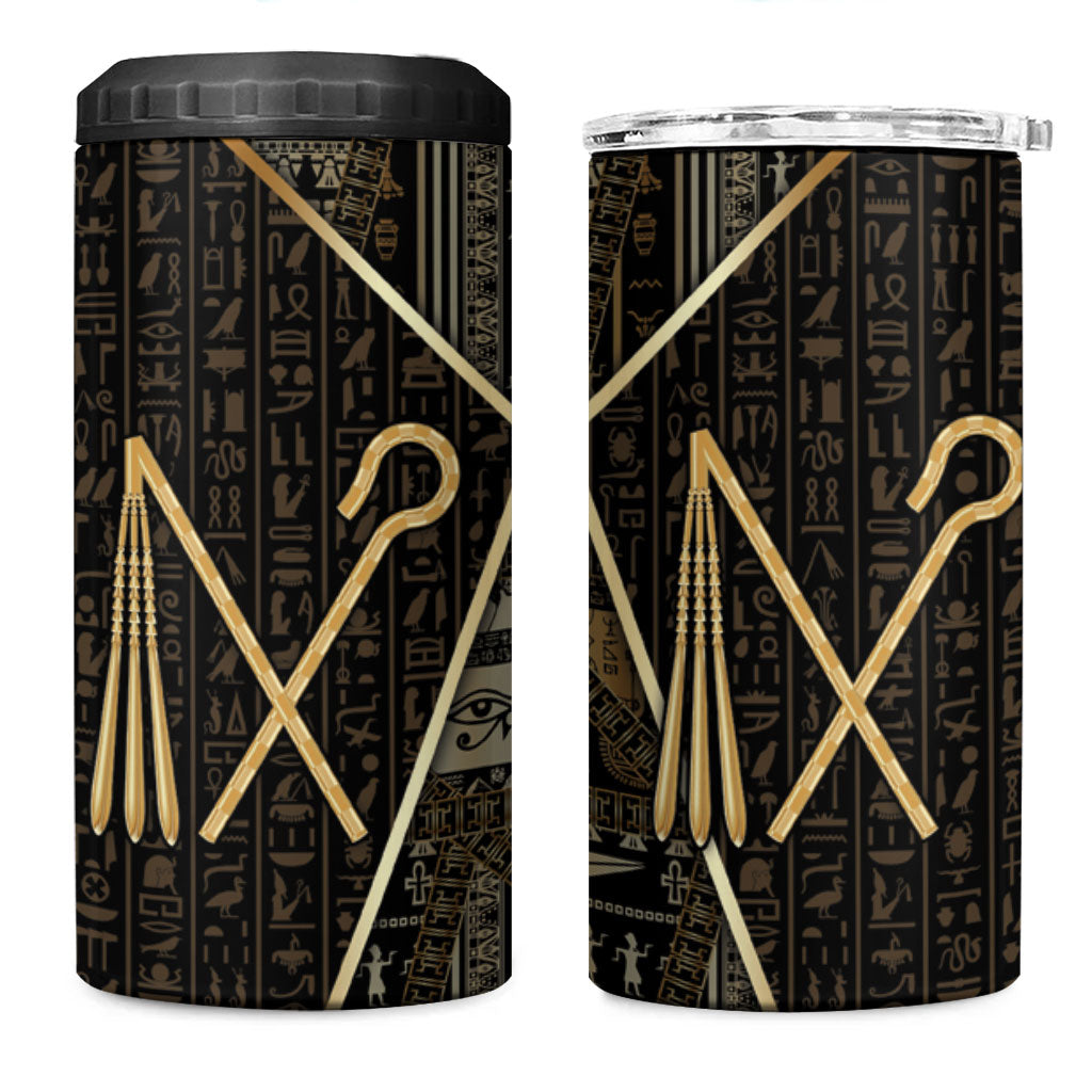 Egypt Crook And Flail 4 in 1 Can Cooler Tumbler Ancient Mythology Pharaoh Royalty Gold