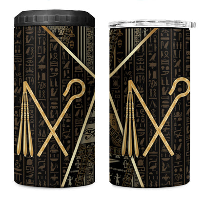 Egypt Crook And Flail 4 in 1 Can Cooler Tumbler Ancient Mythology Pharaoh Royalty Gold