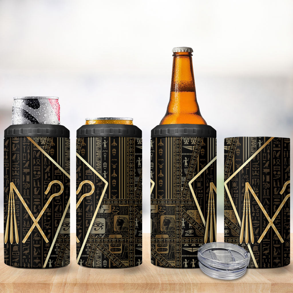 Egypt Crook And Flail 4 in 1 Can Cooler Tumbler Ancient Mythology Pharaoh Royalty Gold