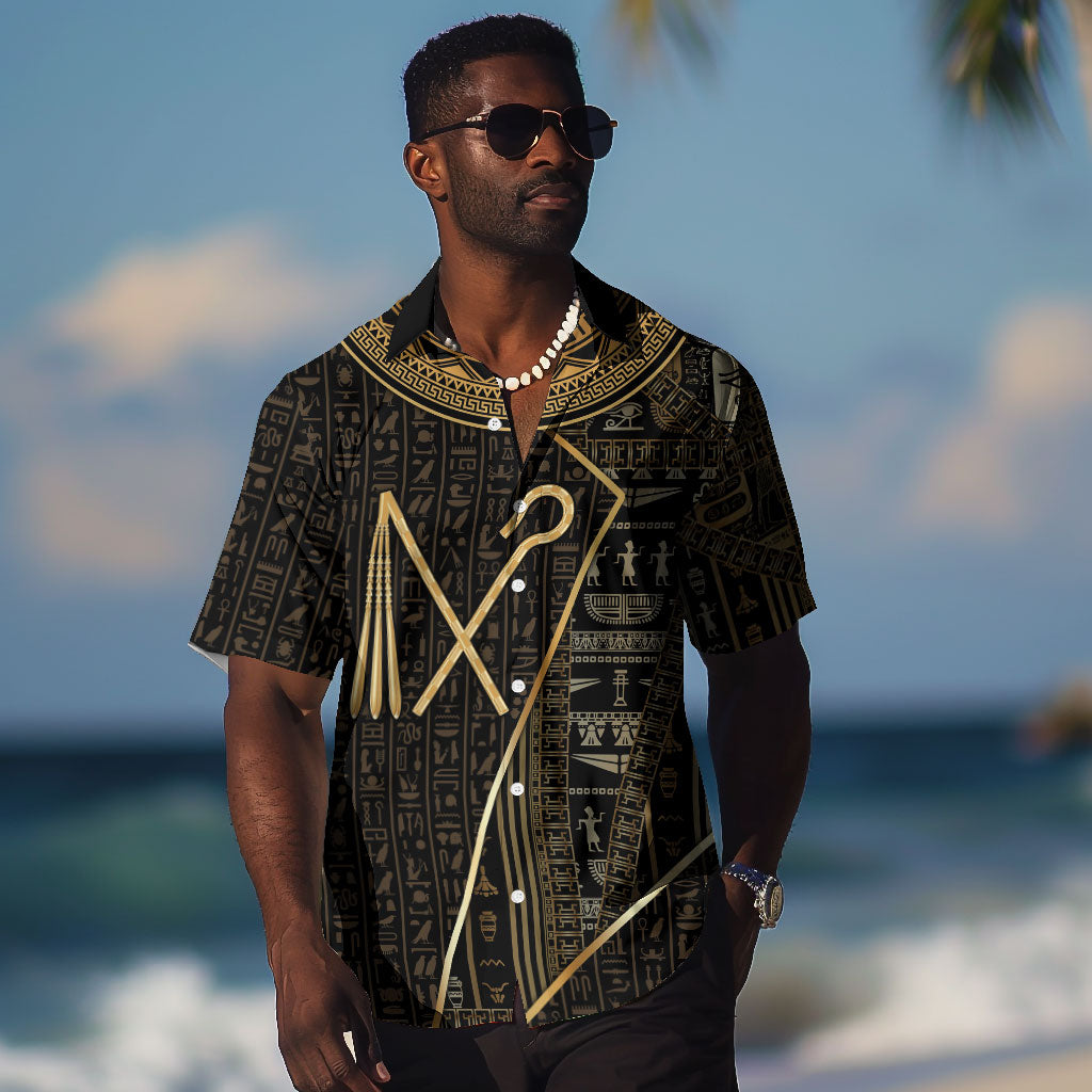 Egypt Crook And Flail Hawaiian Shirt Ancient Mythology Pharaoh Royalty Gold