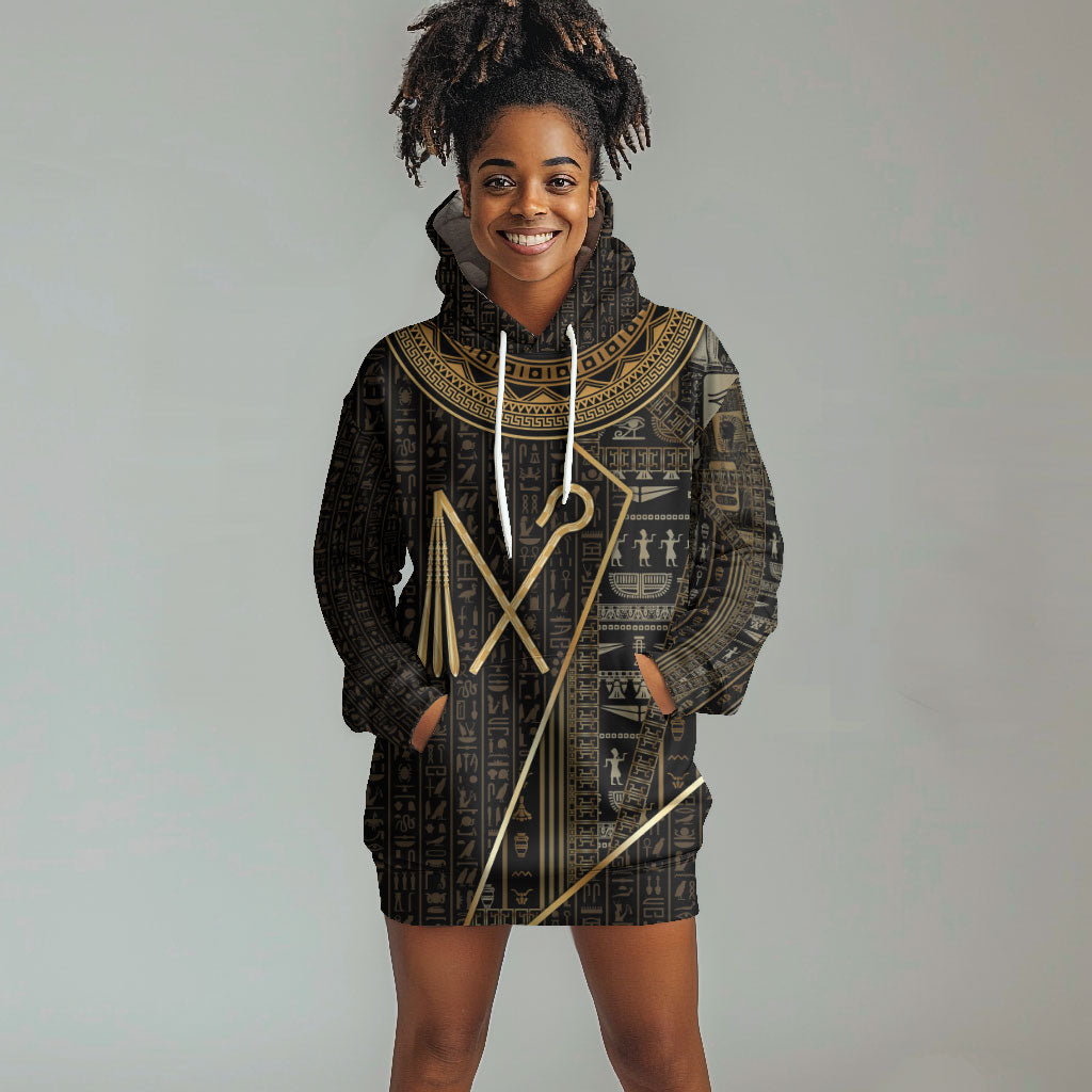 Egypt Crook And Flail Hoodie Dress Ancient Mythology Pharaoh Royalty Gold