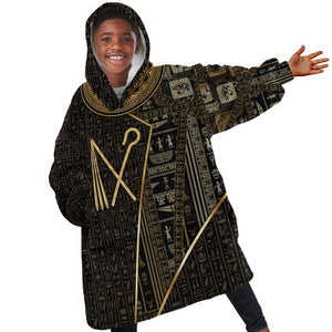 Egypt Crook And Flail Kid Wearable Blanket Hoodie Ancient Mythology Pharaoh Royalty Gold