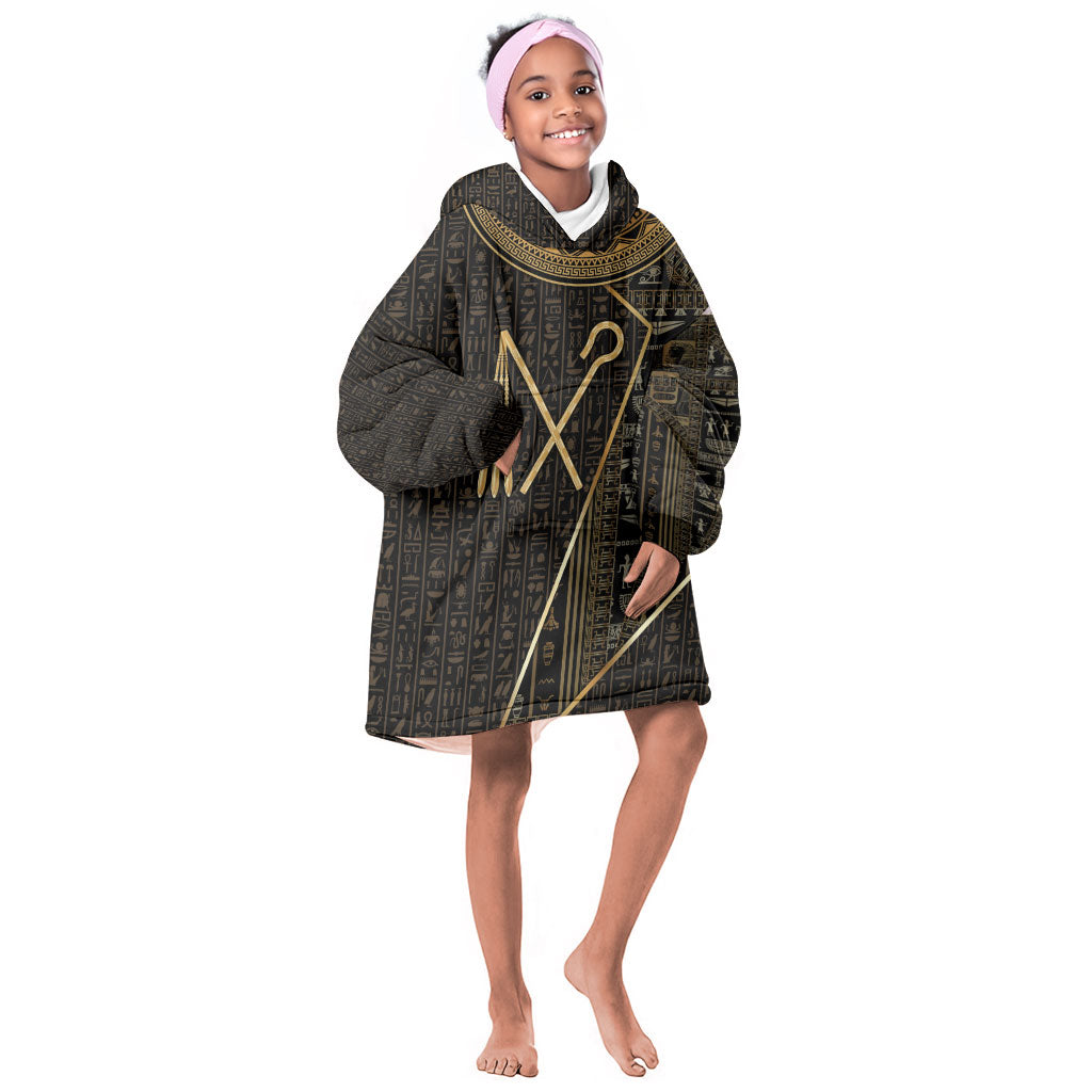 Egypt Crook And Flail Kid Wearable Blanket Hoodie Ancient Mythology Pharaoh Royalty Gold