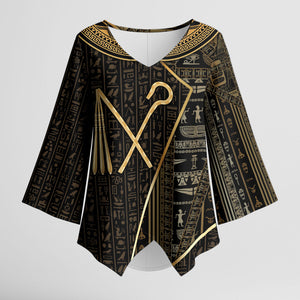 Egypt Crook And Flail Kimono Sleeve Blouse Ancient Mythology Pharaoh Royalty Gold