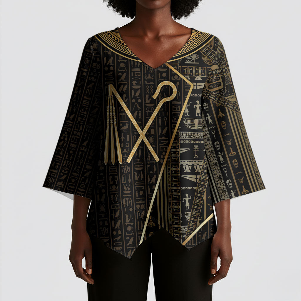 Egypt Crook And Flail Kimono Sleeve Blouse Ancient Mythology Pharaoh Royalty Gold