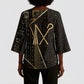 Egypt Crook And Flail Kimono Sleeve Blouse Ancient Mythology Pharaoh Royalty Gold