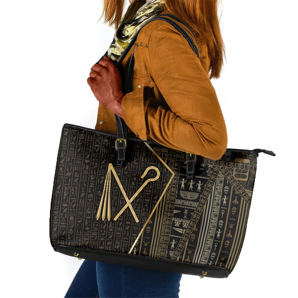 Egypt Crook And Flail Leather Tote Bag Ancient Mythology Pharaoh Royalty Gold