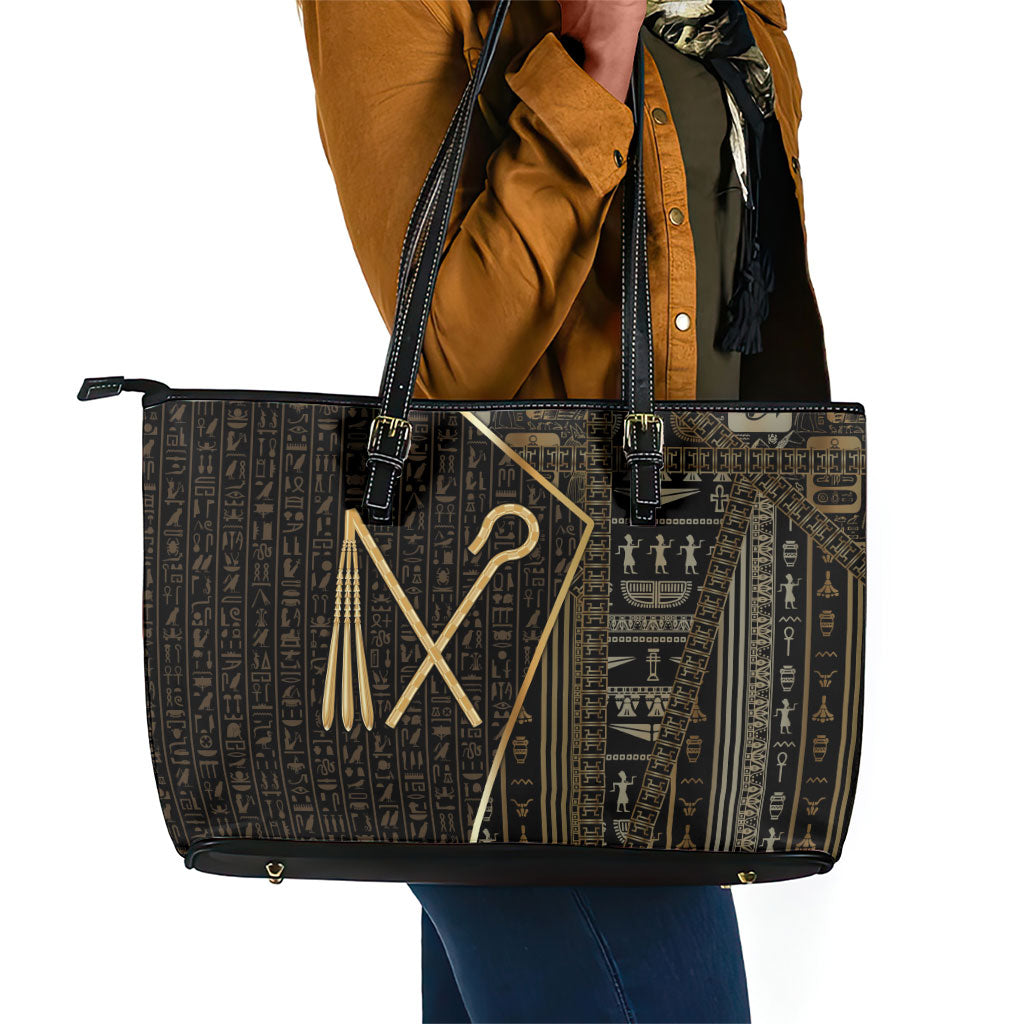 Egypt Crook And Flail Leather Tote Bag Ancient Mythology Pharaoh Royalty Gold