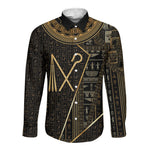 Egypt Crook And Flail Long Sleeve Button Shirt Ancient Mythology Pharaoh Royalty Gold