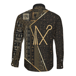 Egypt Crook And Flail Long Sleeve Button Shirt Ancient Mythology Pharaoh Royalty Gold