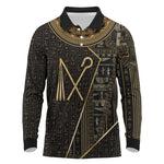 Egypt Crook And Flail Long Sleeve Polo Shirt Ancient Mythology Pharaoh Royalty Gold