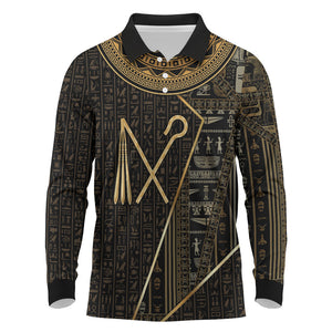 Egypt Crook And Flail Long Sleeve Polo Shirt Ancient Mythology Pharaoh Royalty Gold