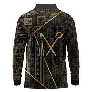 Egypt Crook And Flail Long Sleeve Polo Shirt Ancient Mythology Pharaoh Royalty Gold
