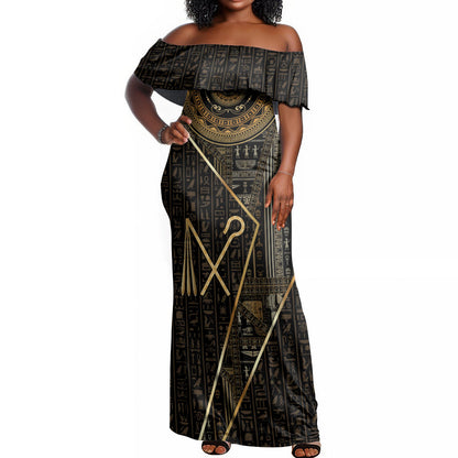 Egypt Crook And Flail Off Shoulder Maxi Dress Ancient Mythology Pharaoh Royalty Gold