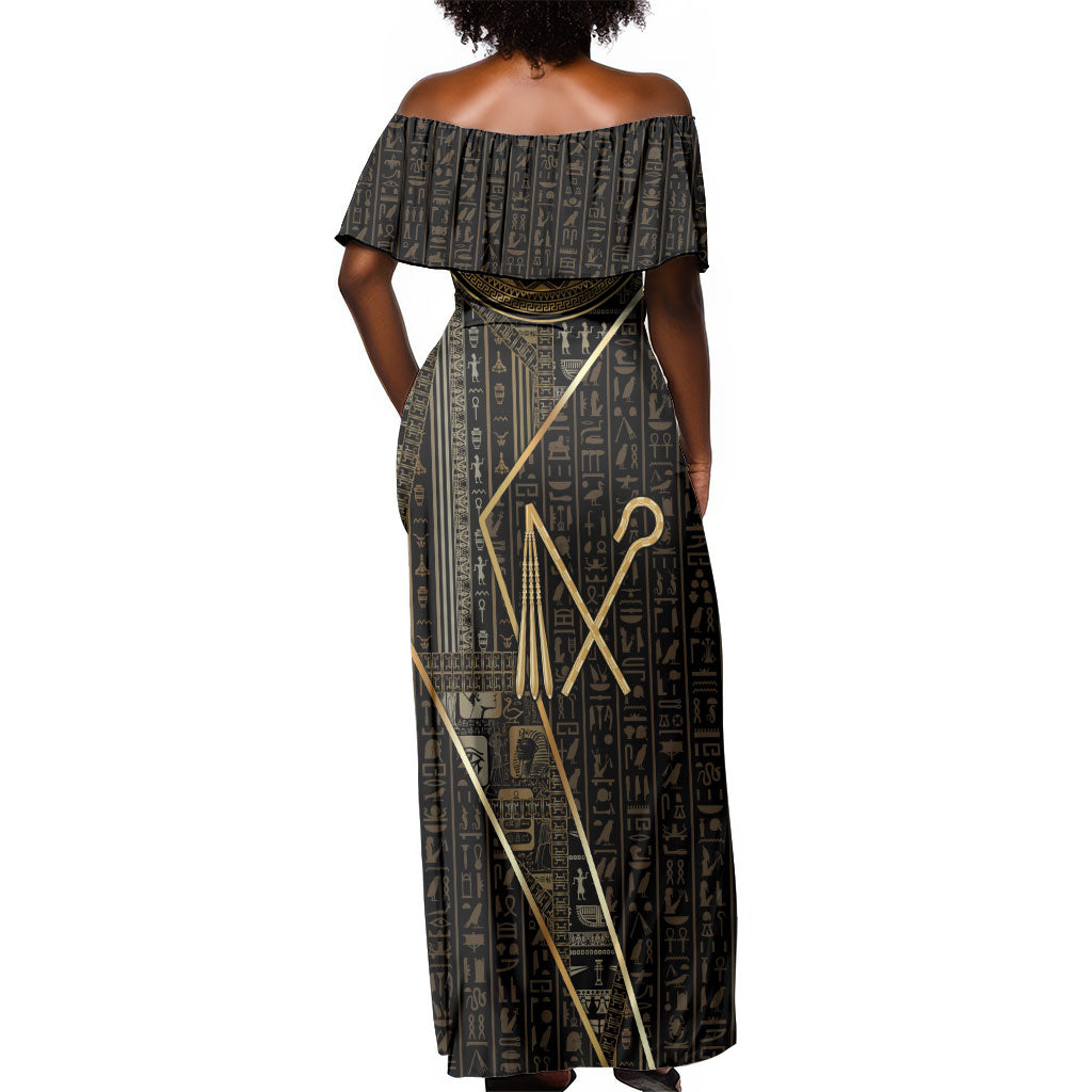 Egypt Crook And Flail Off Shoulder Maxi Dress Ancient Mythology Pharaoh Royalty Gold