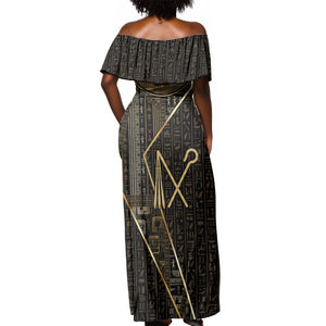 Egypt Crook And Flail Off Shoulder Maxi Dress Ancient Mythology Pharaoh Royalty Gold