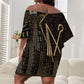 Egypt Crook And Flail Off Shoulder Short Dress Ancient Mythology Pharaoh Royalty Gold