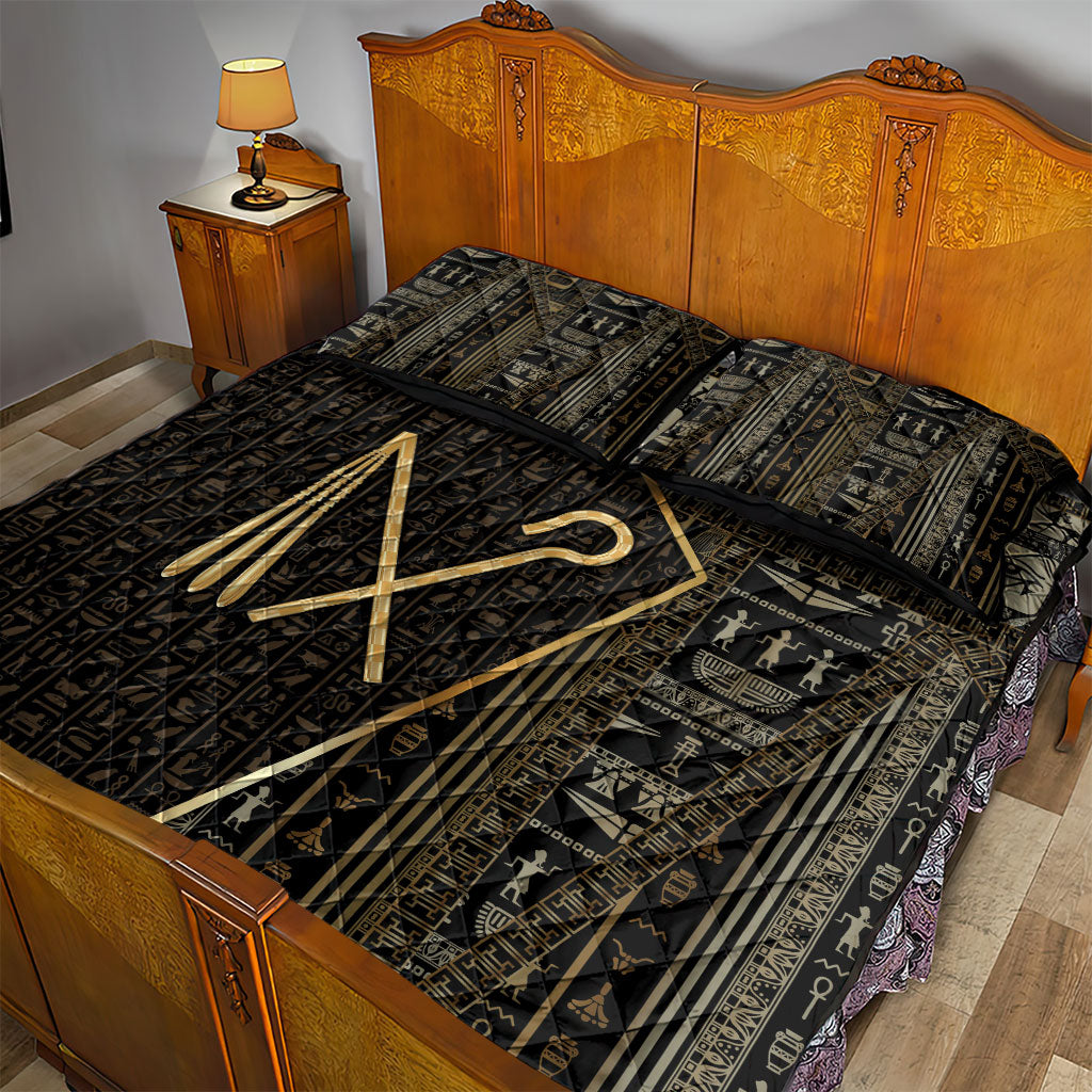 Egypt Crook And Flail Quilt Bed Set Ancient Mythology Pharaoh Royalty Gold