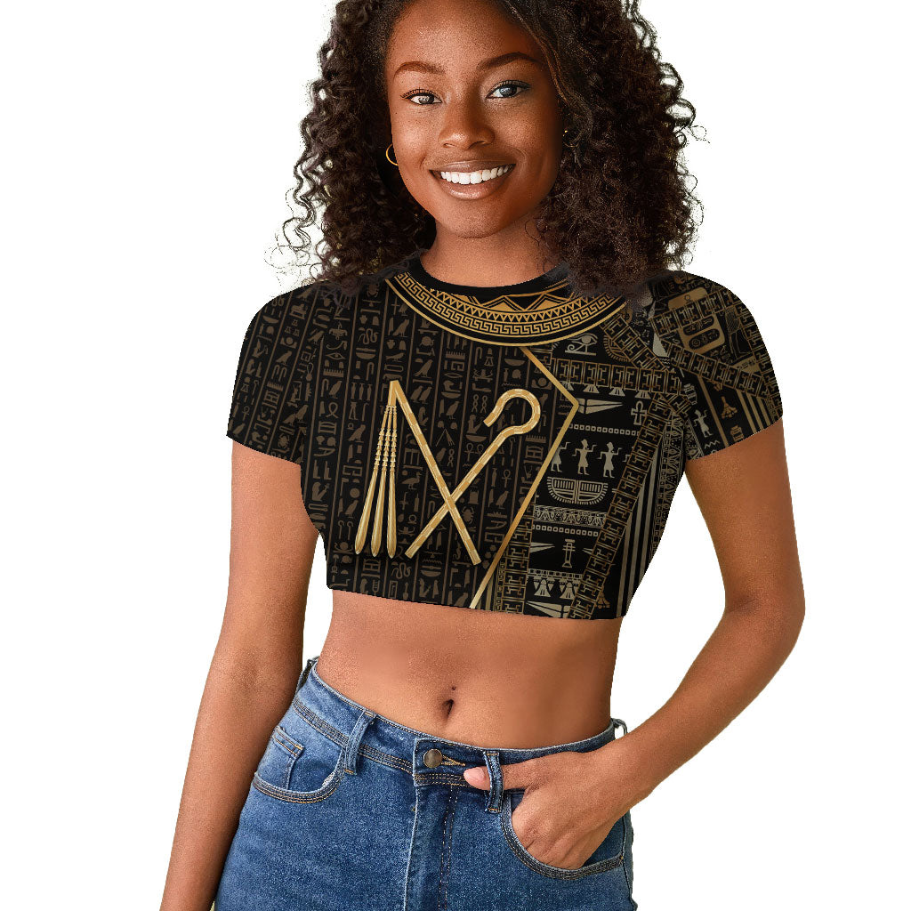 Egypt Crook And Flail Raglan Cropped T shirt Ancient Mythology Pharaoh Royalty Gold