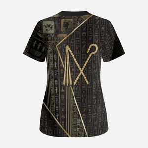 Egypt Crook And Flail Scrub Top Ancient Mythology Pharaoh Royalty Gold