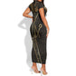 Egypt Crook And Flail Short Sleeve Bodycon Dress Ancient Mythology Pharaoh Royalty Gold