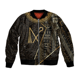 Egypt Crook And Flail Sleeve Zip Bomber Jacket Ancient Mythology Pharaoh Royalty Gold