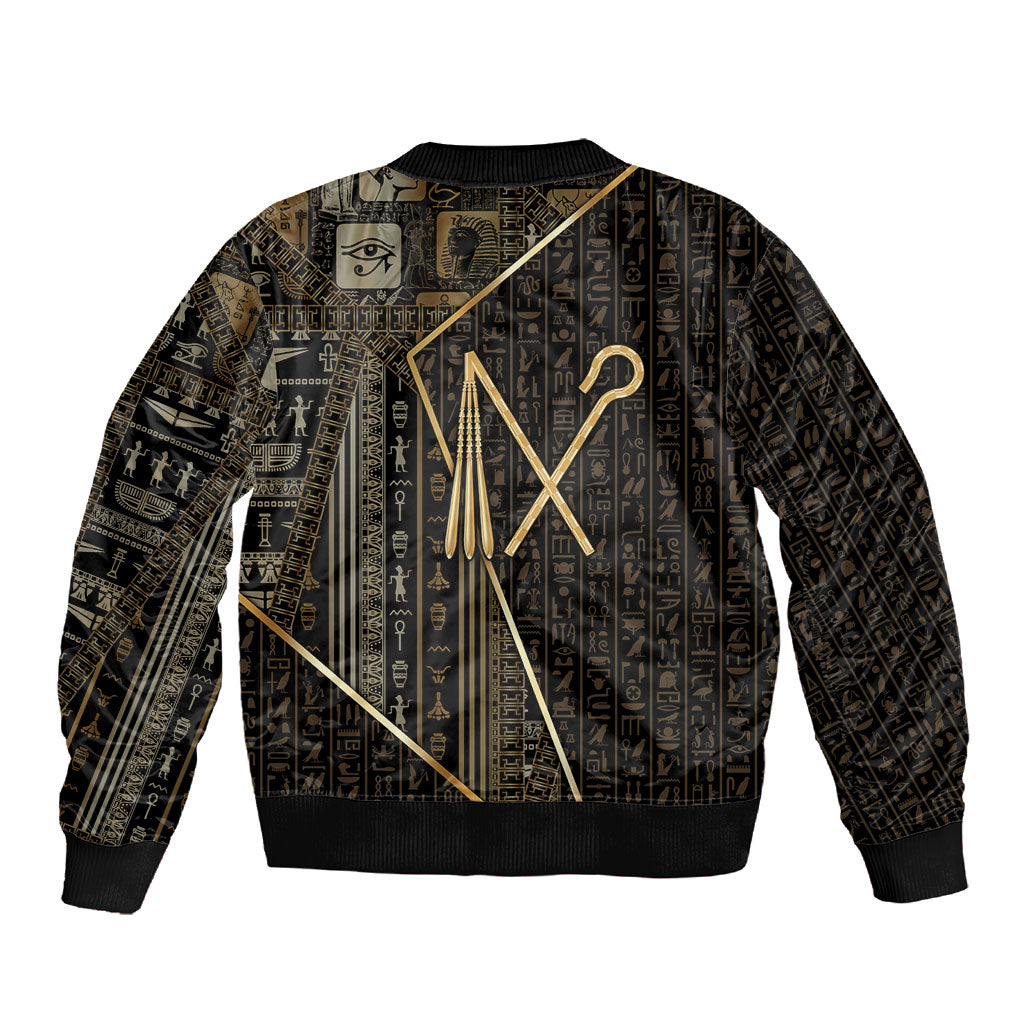 Egypt Crook And Flail Sleeve Zip Bomber Jacket Ancient Mythology Pharaoh Royalty Gold