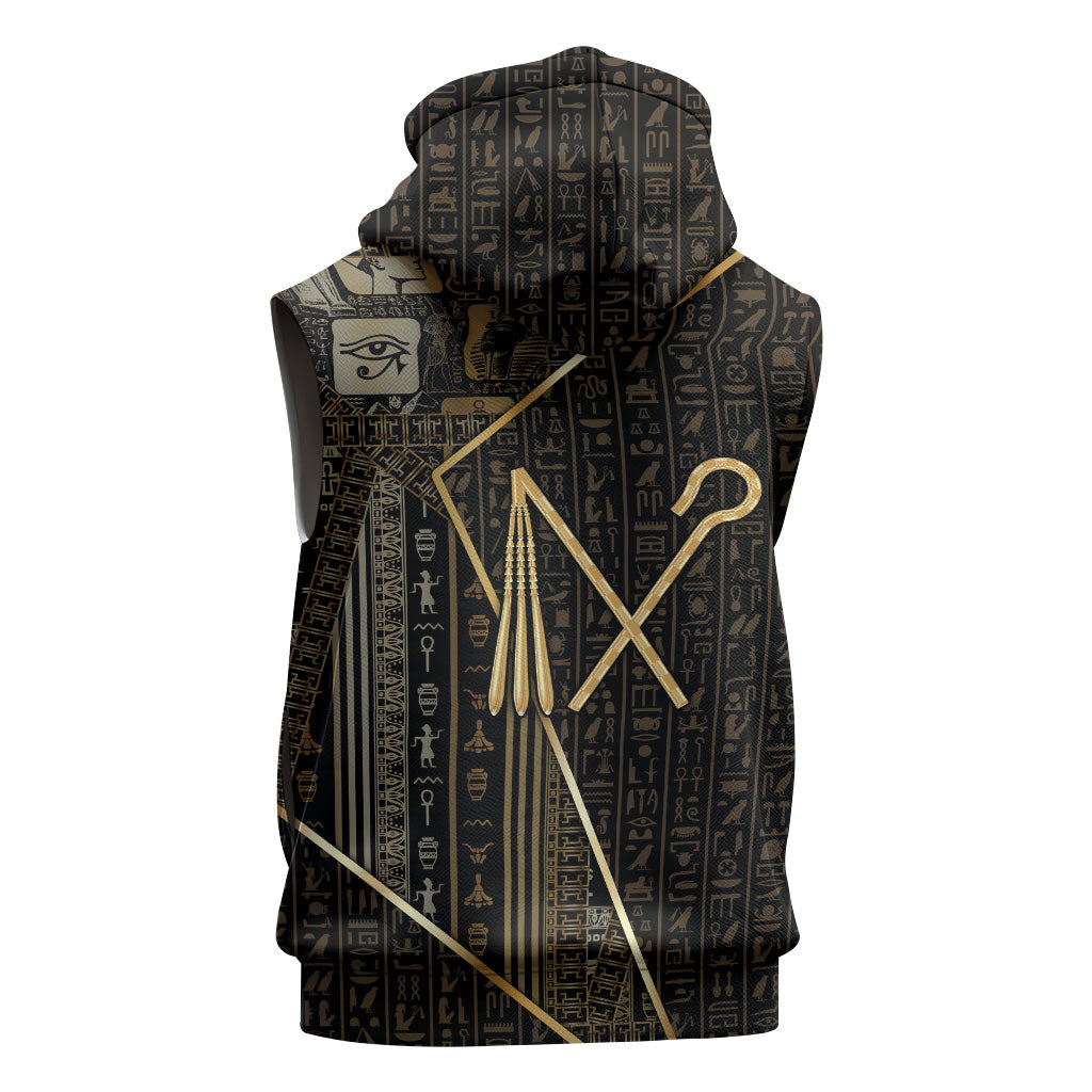 Egypt Crook And Flail Sleeveless Hoodie Ancient Mythology Pharaoh Royalty Gold
