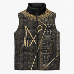 Egypt Crook And Flail Sleeveless Puffer Jacket Ancient Mythology Pharaoh Royalty Gold