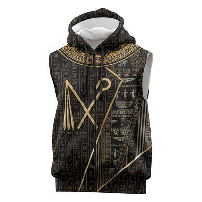 Egypt Crook And Flail Sleeveless Zip Hoodie Ancient Mythology Pharaoh Royalty Gold