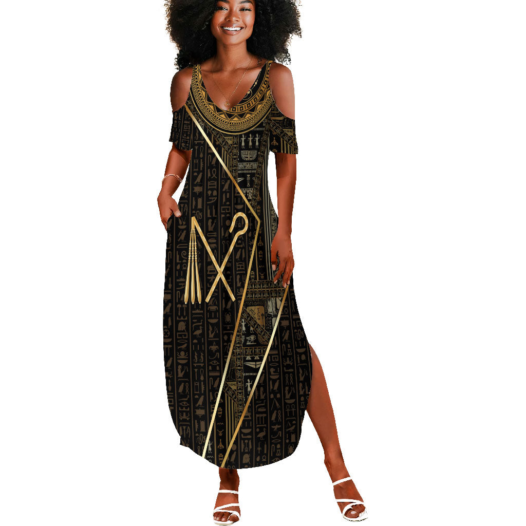 Egypt Crook And Flail Summer Maxi Dress Ancient Mythology Pharaoh Royalty Gold