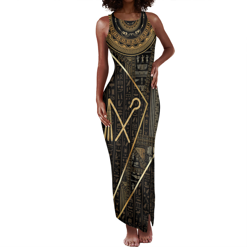 Egypt Crook And Flail Tank Maxi Dress Ancient Mythology Pharaoh Royalty Gold