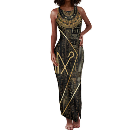Egypt Crook And Flail Tank Maxi Dress Ancient Mythology Pharaoh Royalty Gold